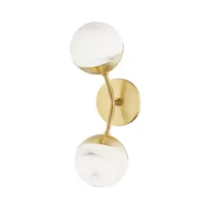 Saratoga 2 Light Wall Sconce Brass, Spanish Alabaster, 2700K