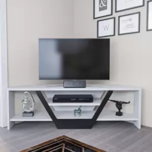 Decorotika Sares 120 Cm Modern TV Unit, TV Cabinet, TV Console, TV Stand With Open Shelves - White And Black