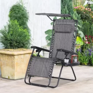 Outsunny Steel Frame Zero Gravity Outdoor Garden Deck Chair w/ Canopy Grey