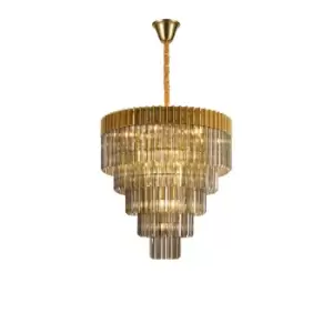 Poland Ceiling Pendant Round 5 Tier 19 Light E14, Brass, Smoke Sculpted Glass, Item Weight: 32.6kg