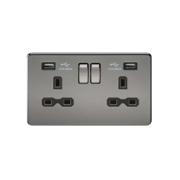 Knightsbridge 13A 2G Switched Socket with Dual USB Charger (2.4A) - Black Nickel with Black Insert