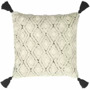 Furn Berbera Tufted 100% Cotton Tasselled Cushion Cover, Natural/Black, 45 x 45 Cm