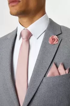 Pink Wedding Tie Set With Lapel Pin