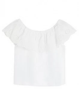 Mango Girls Broderie Frill Top - White