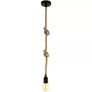 Hanging Ceiling Pendant Light Black & Rope 1x E27 Rustic Hallway Feature Lamp