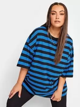 Yours Boxy Tee Blue/black Stripe, Blue, Size 20, Women