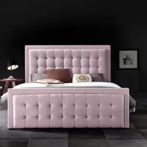 Swain Upholstered Beds - Plush Velvet, Double Size Frame, Pink - Pink