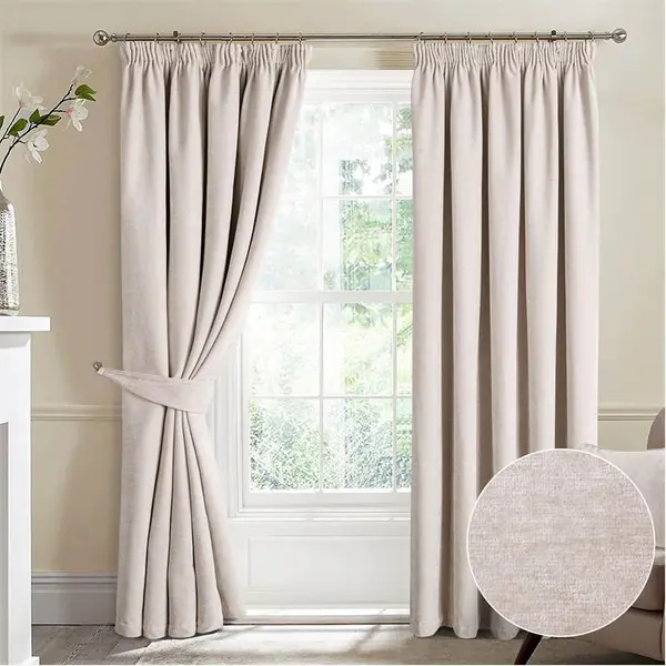 Home Curtains Camden Heavyweight Chenille Pencil Pleat Curtains - Beige 45x54