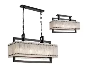 Medium Rectangular Ceiling Pendant, 8 Light E27, Matt Black, Crystal Sand Glass