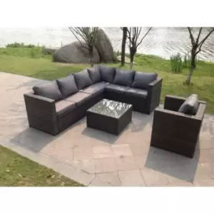 Fimous 7 Seater Outdoor Dark Grey Rattan Lounge Complete Sofa Set with Square Coffee Table and Cushions