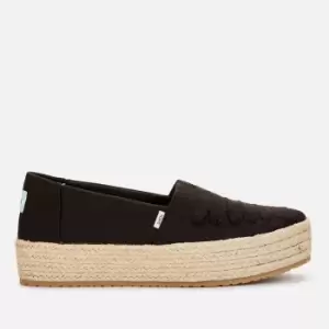 TOMS Womens Valencia Vegan Canvas Flatform Espadrilles - Black - UK 3