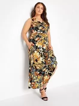 Yours Vintage Floral Print Maxi Dress - Black/Orange, Black, Size 22-24, Women