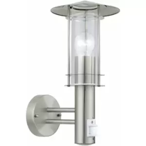 IP44 Outdoor Wall Light & PIR Sensor Stainless Steel Lantern 1x 60W E27 Bulb