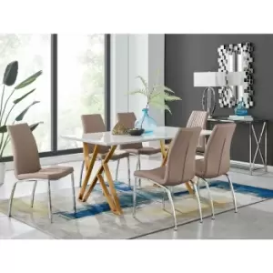 Taranto White High Gloss Dining Table and 6 Cappuccino Isco Chairs - Cappuccino