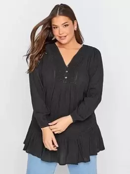 Yours Clothing Dobby Tunic. Black, Size 30-32, Women