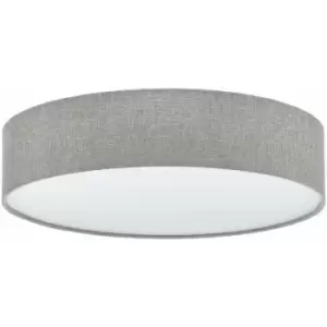 Loops - Flush Ceiling Light Colour White Shade Grey White Fabric Linen Bulb E27 3x60W