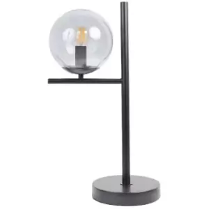 Minisun - Metal Table Lamp Black Smoked Glass Globe Lampshade - No Bulb