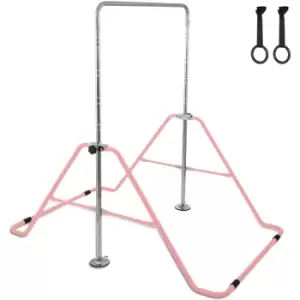 Vevor - Gymnastics Bars for Kids Gymnastics Bar with Flying Rings Gloves Adjustable Folding Horizontal Bar Pull Up Expandable Kids Pull Up Bar(Pink)