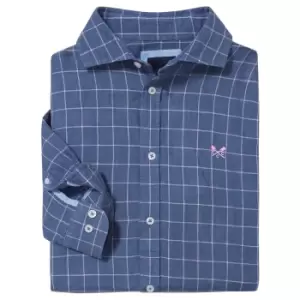 Crew Clothing Mens Grid Check Linen Shirt Blue XL