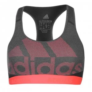 adidas Womens Large Logo Sports Bra - Grey/Shock Red