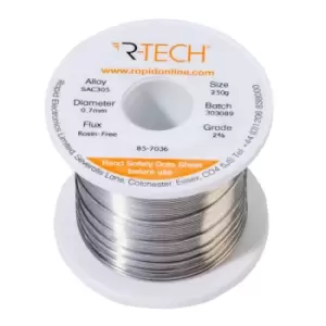 R-TECH 857036 SAC305 Solder 2% Rosin-Free HF Flux Halide-Free 0.7m...