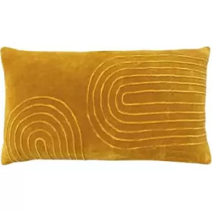 Mangata Linear Pleated 100% Cotton Cushion Cover, Ochre, 30 x 60 Cm - Furn