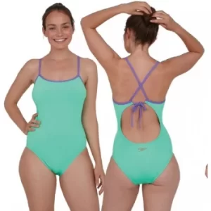 Speedo Solid Tie-Back Swimsuit 34" Green/Purple