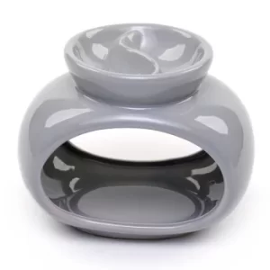 Grey Ceramic Oval Double Dish and Tea Light Oil and Tart Burner