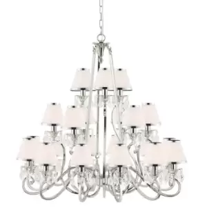 Esher Ceiling Pendant Chandelier Nickel Crystal & White Shades 21 Lamp Light