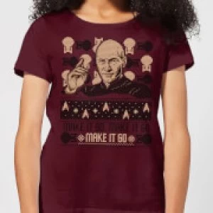 Star Trek: The Next Generation Make It So Christams Womens Christmas T-Shirt - Burgundy - M