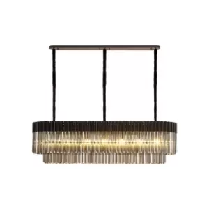 Poland Ceiling Pendant Rectangle 7 Light E14, Matt Black, Smoke Sculpted Glass