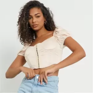 I Saw It First Satin Milkmaid Crop Top - Brown