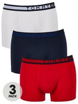 Tommy Hilfiger 3 Pack Side Logo Trunks - Navy/Red/White, Navy/Red/White, Size L, Men