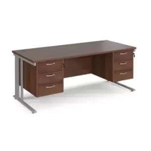 Office Desk Rectangular Desk 1800mm With Double Pedestal Walnut Top With Silver Frame 800mm Depth Maestro 25 MCM18P33SW