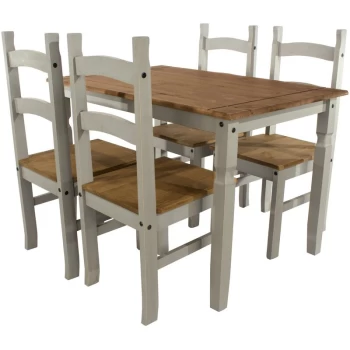 Coronagrey - Dining Set With Grey Solid Waxed Pine Rectangle Table & 4 Matching Dining Chairs