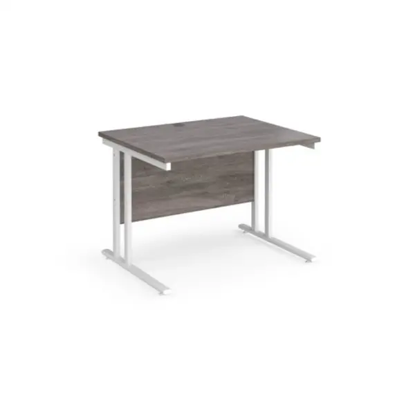 Maestro 25 straight desk 1000mm x 800mm - white cantilever leg frame, grey oak top