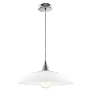 Dakota Dome Pendant Ceiling Light White Glossy Glass Chrome Metal LED E27 - Merano