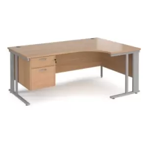 Office Desk Right Hand Corner Desk 1800mm With Pedestal Beech Top With Silver Frame 1200mm Depth Maestro 25 MCM18ERP2SB