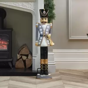 The Winter Workshop - 3ft Battery Operated Indoor & Outdoor Poly Resin Nutcracker Christmas Figure - Xmas Grey with Energy Efficient LED Lights