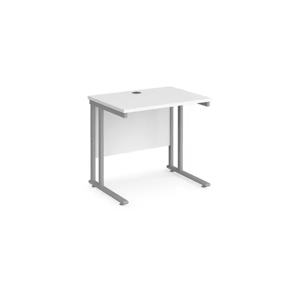 Maestro 25 Straight Desk Silver frame and White Table Top - 800mm