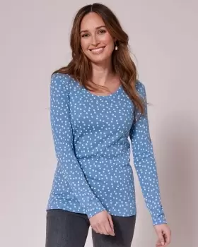 Cotton Traders Womens Wrinkle Free Long Sleeve Spot Jersey Top in Blue