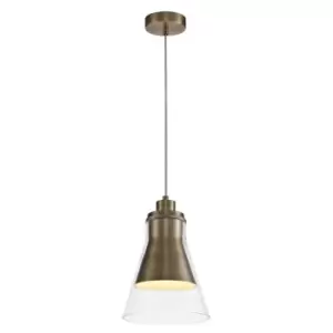 Luminosa Lighting - Ceiling Dome Pendant, 1 x E27, Antique Brass, Clear Glass