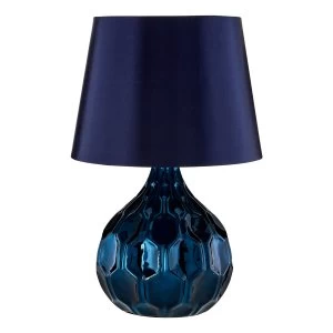 Premier Housewares Jem Table Lamp in Blue Ceramic with Blue Shade