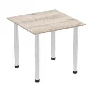 Impulse 800mm Square Table Grey Oak Top Brushed Aluminium Post Leg