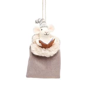 Sass & Belle Mouse in Grey Sleeping Bag Felt Decoration