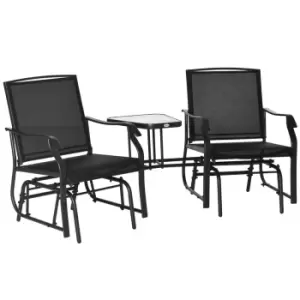 Outsunny Garden Conversation Set w/ Double Glider Rocking Chair and Middle Table - Black