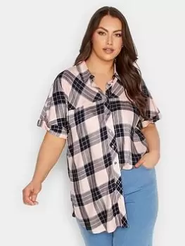 Yours Short Sleeve Check Shirt - Pink, Size 22-24, Women