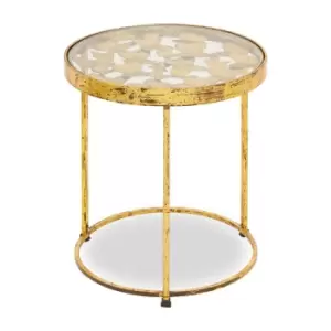 Butterfly Design Side Table with Glass Top and Gold Frame