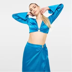 Missguided Tall Co Ord Satin Ring Detail Crop Top - Blue