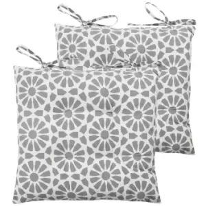 Furn. Geometric Mosaic Pintuck Polyester Filled Seat Pads With Ties (pack Of 2) Cotton Grey